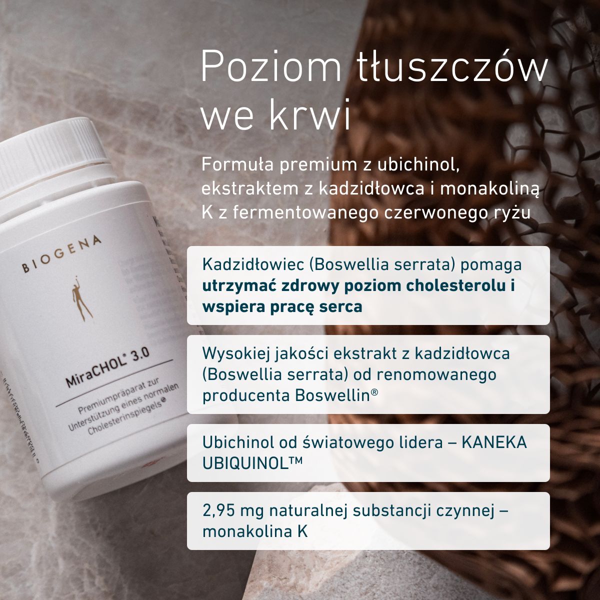 Biogena, MiraCHOL® 3.0, Butelka, biały, Preparat premium wspomagający utrzymanie prawidłowego poziomu cholesterolu®