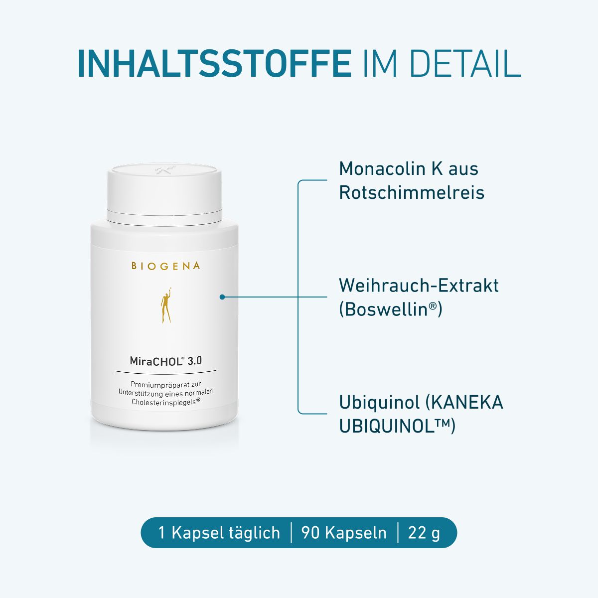 Biogena, MiraCHOL® 3.0, Flasche, weiß, Premiumpräparat zur Unterstützung eines normalen Cholesterinspiegels®