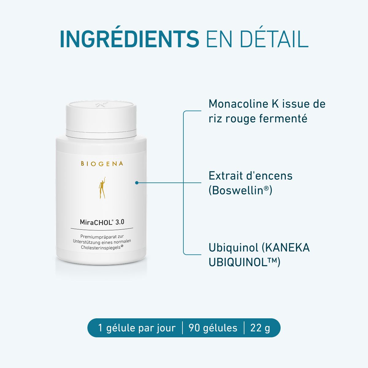 Biogena, MiraCHOL® 3.0, Bouteille, blanc, Préparation premium pour soutenir un taux de cholestérol normal®