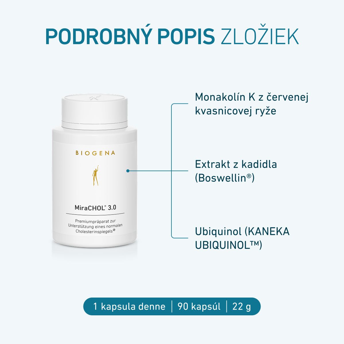 Biogena, MiraCHOL® 3.0, Fľaša, biela, Prémiový prípravok na podporu normálnej hladiny cholesterolu®