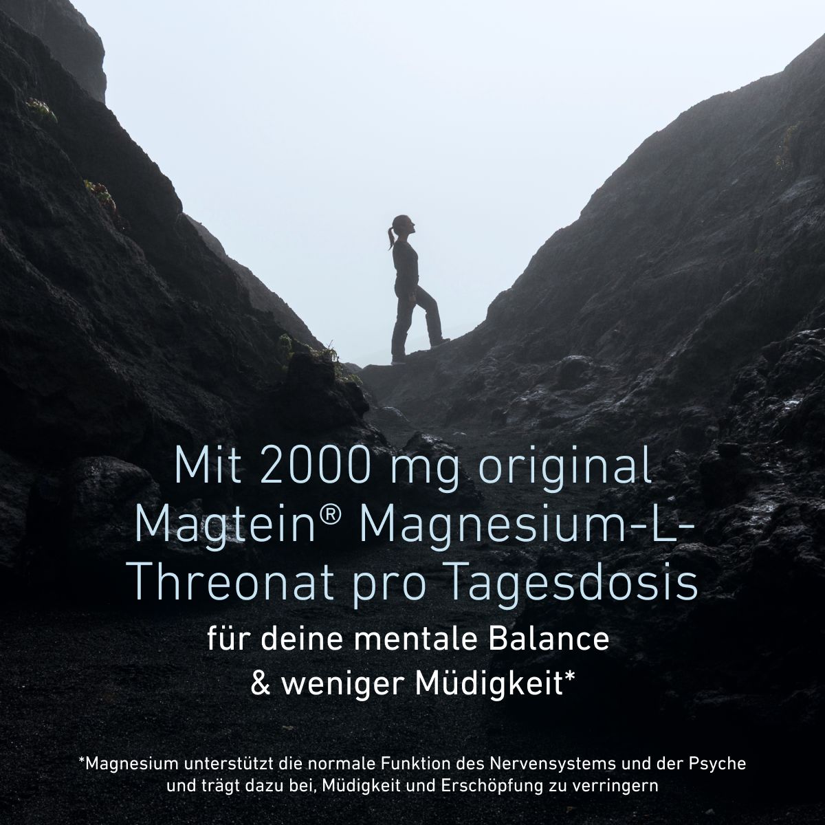 BIOGENA Magtein® Magnesium-L-Threonat in einer weißen Dose. Science-based Neuro-Magnesium zur Unterstützung der mentalen Balance und zur Verringerung von Müdigkeit.