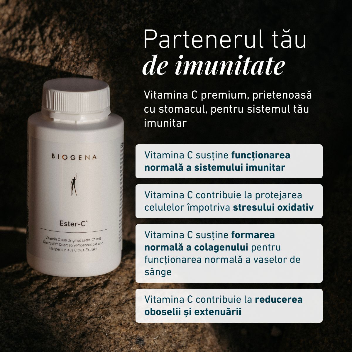 Biogena, Ester-C®, Sticlă, alb, Vitamina C din Ester-C® original cu Quercefit® fosfolipid de quercetină și hesperidină din extract de citrice