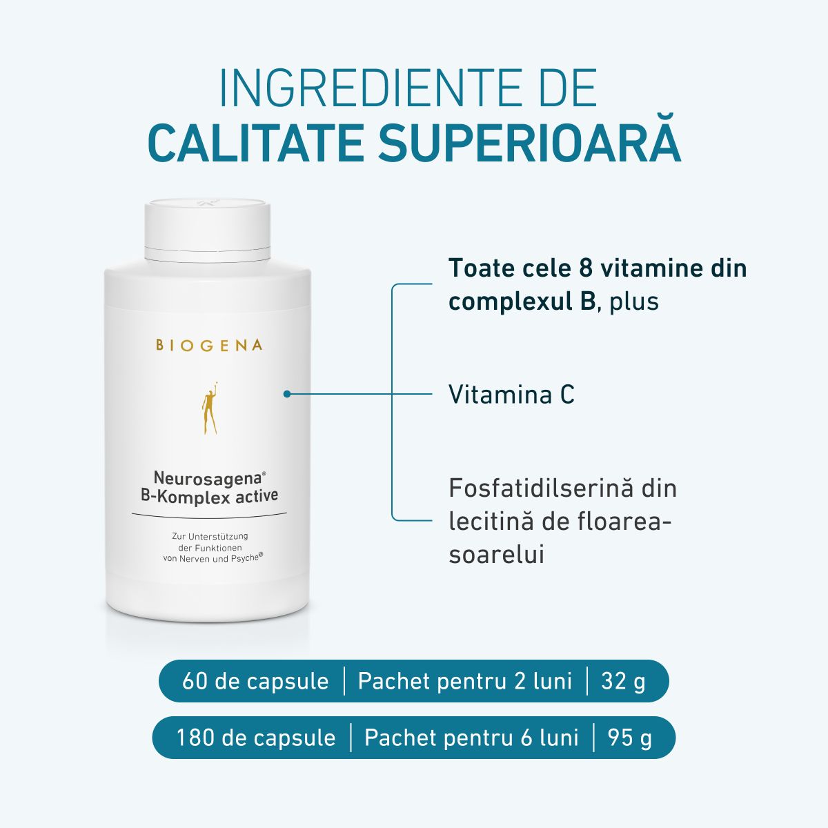 Biogena, Neurosagena® B-Komplex active, Sticlă, alb, Pentru susținerea funcțiilor nervilor și psihicului®