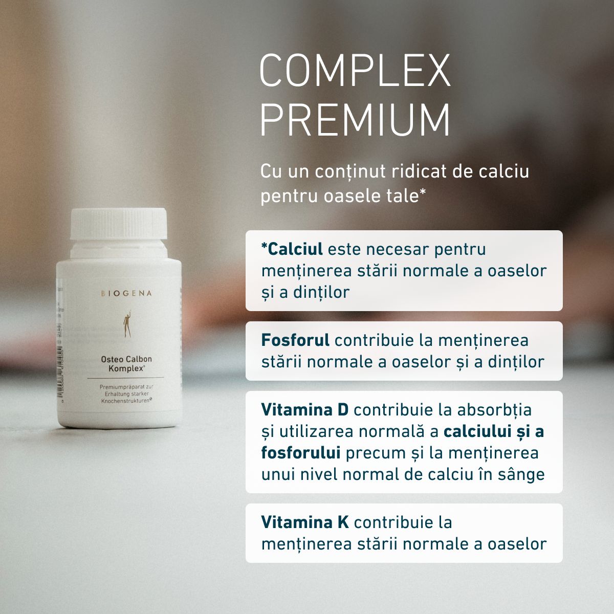 Biogena, Osteo Calbon Komplex®, Sticlă, alb, Preparat premium pentru menținerea structurilor osoase puternice®
