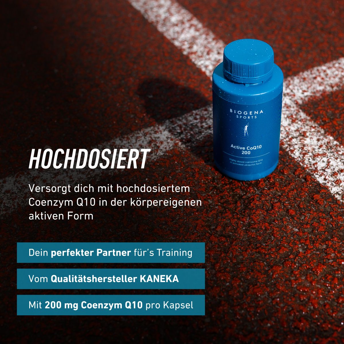 Biogena Sports, Active CoQ10 200, Flasche, petrol, Hoch dosiertes Coenzym Q10 in aktivierter Ubiquinol-Form