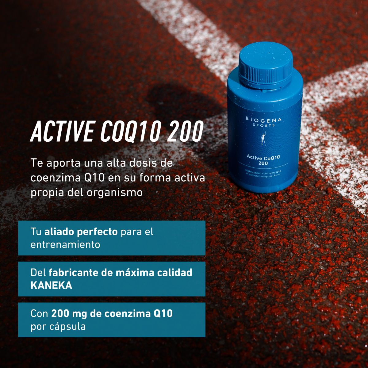 Biogena Sports, Active CoQ10 200, Botella, petrol, Coenzima Q10 de alta dosificación en forma de ubiquinol activada