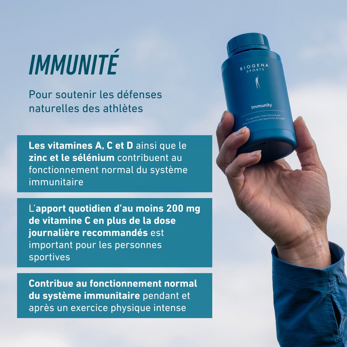 Biogena Sports, Immunity, Bouteille, pétrole, Pour un soutien ciblé du système immunitaire lors d’une activité sportive®