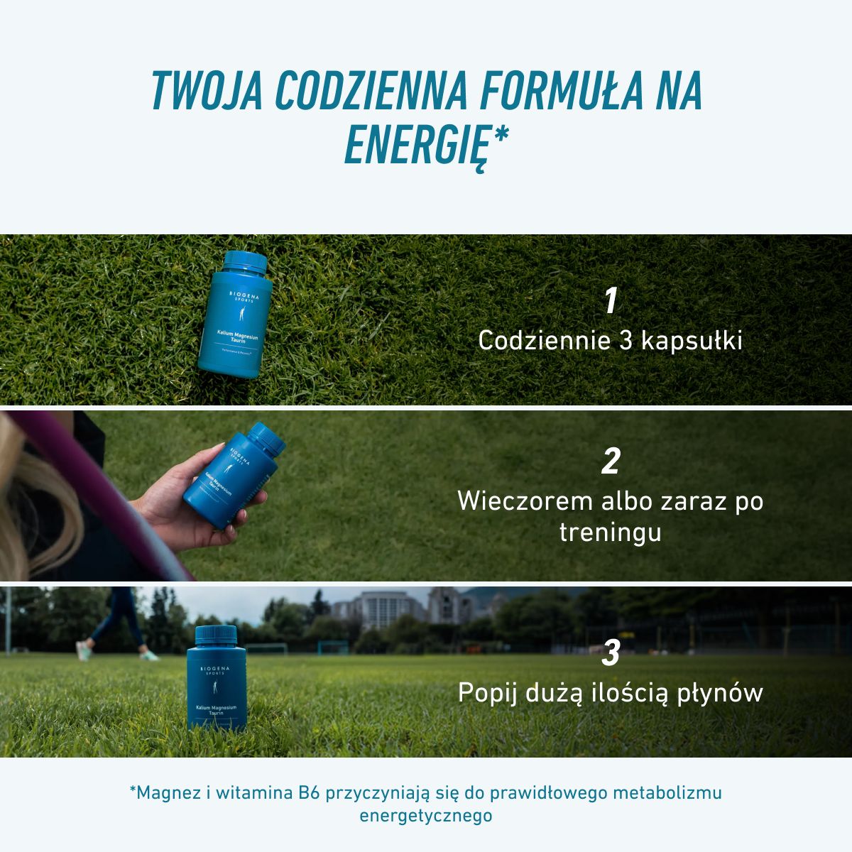 Biogena Sports, Kalium Magnesium Taurin, Butelka, petrol, Wydajność i regeneracja®
