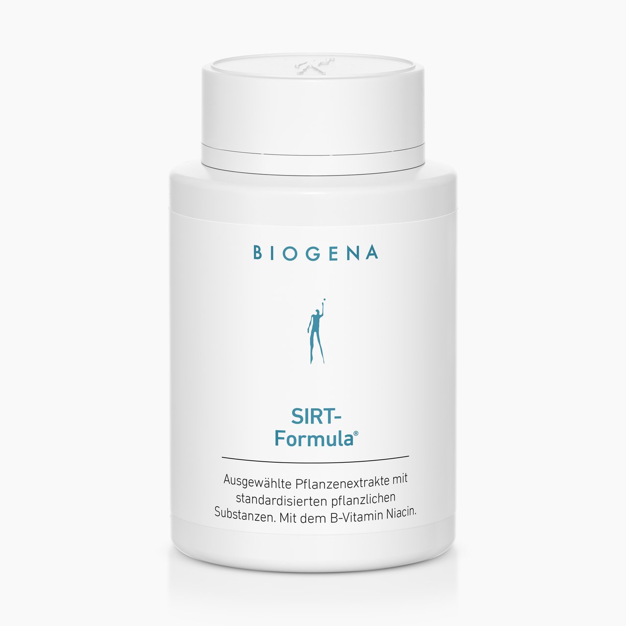 Biogena, SIRT-Formula®, Flasche, weiß, Ausgewählte Pflanzenextrakte mit standardisierten pflanzlichen Substanzen. Mit dem B-Vitamin Niacin.