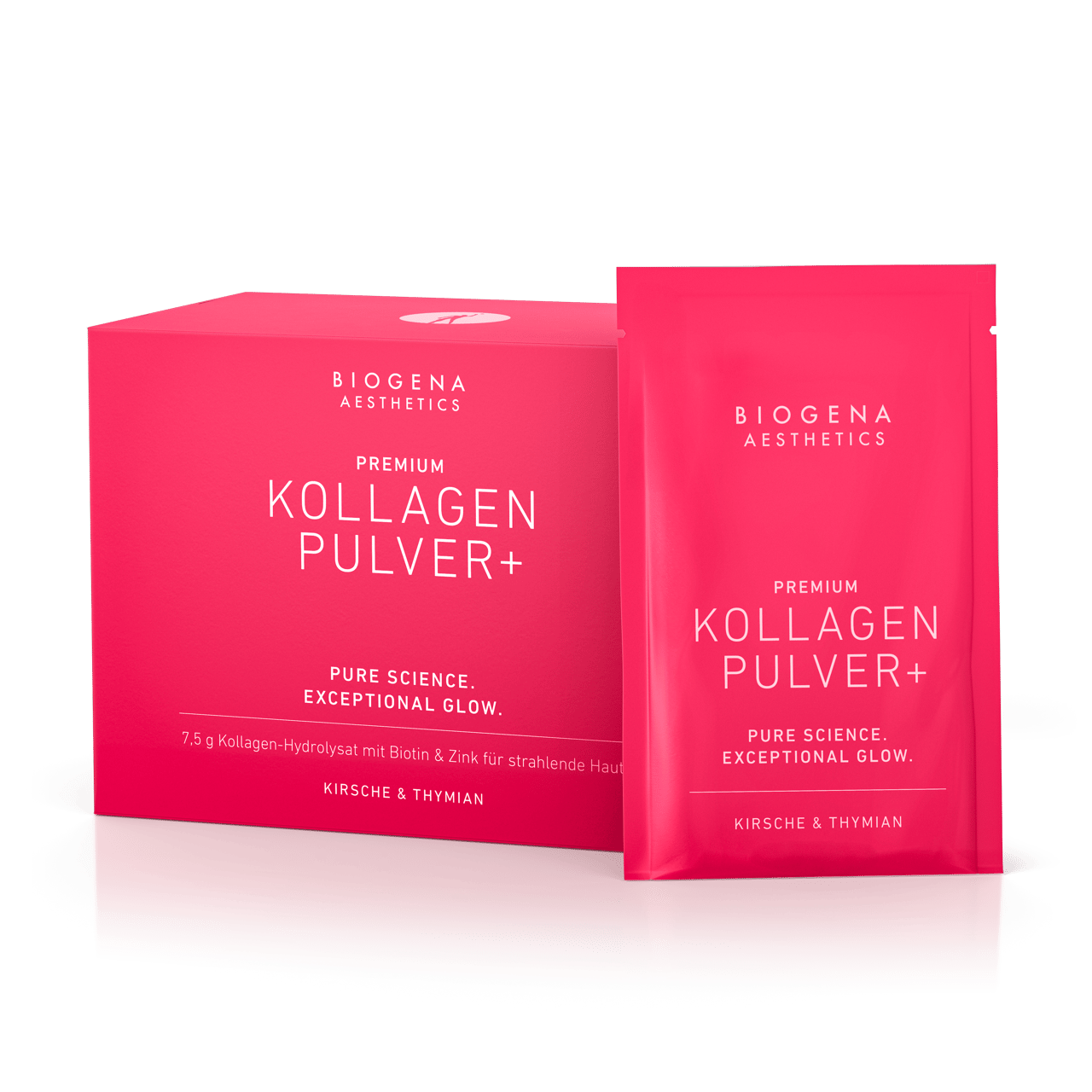 Biogena Aesthetics, KOLLAGEN PULVER+, Sachet, magenta, REINE WISSENSCHAFT. AUSSERGEWÖHNLICHER GLOW.