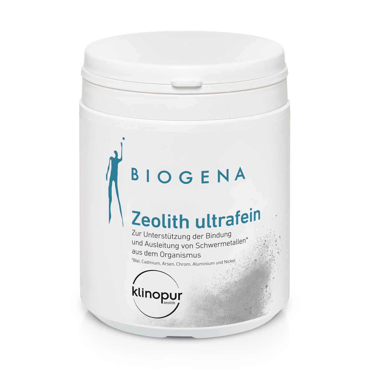 Biogena, Zeolith ultrafein, Borcan, alb, Pentru susținerea legării și eliminării metalelor grele* din organism *Plumb, cadmiu, arsen, crom, aluminiu și nichel.