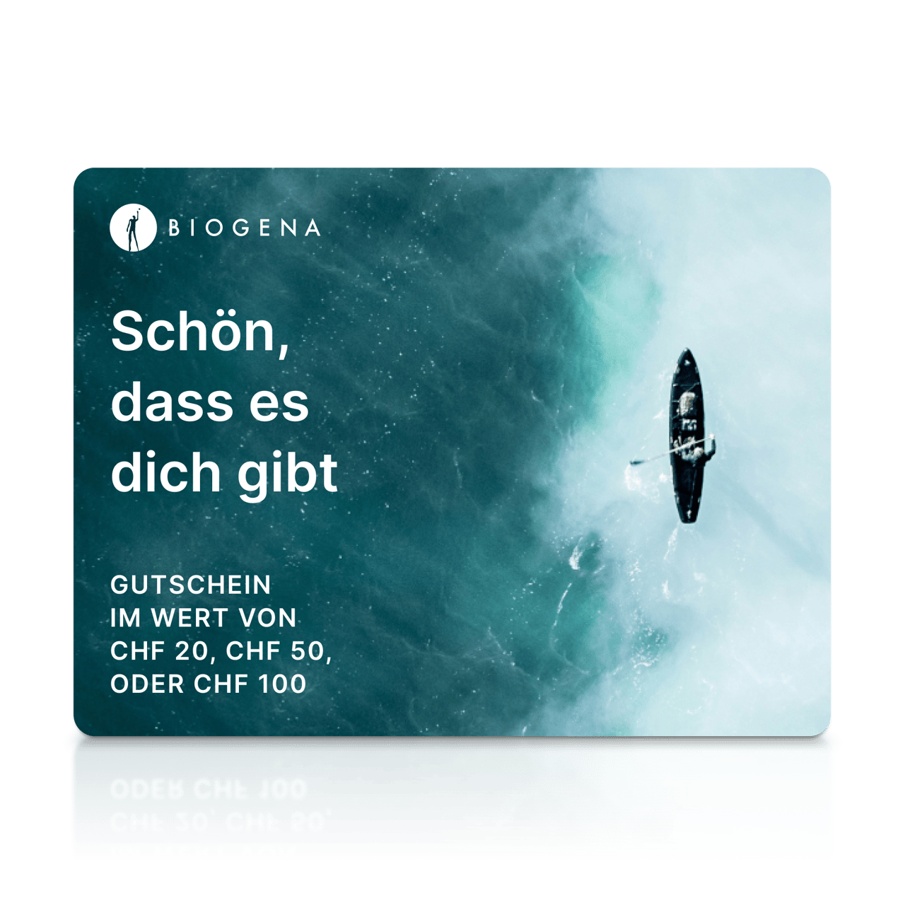 BIOGENA Geschenkkarte, Text Sei davvero speciale, Meer, Boot, schwarzer Hintergrund, Spiegelung