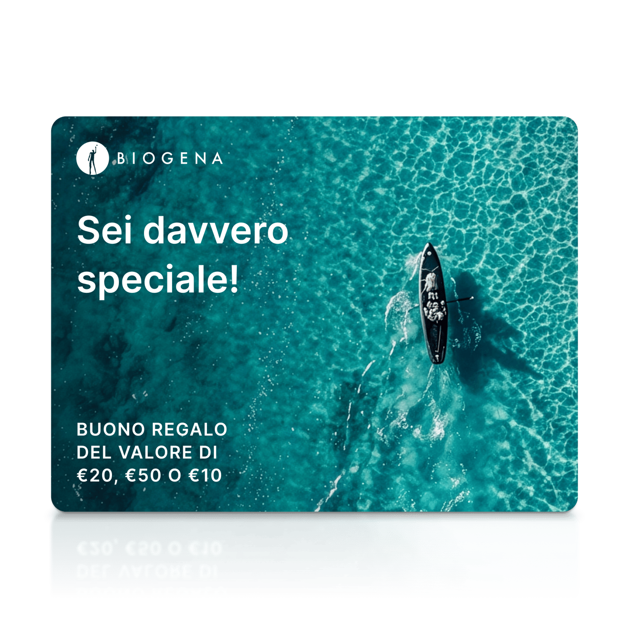 Carta regalo BIOGENA, carta, testo, superficie d’acqua, kayak con pagaia