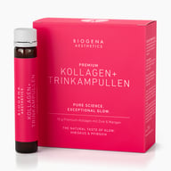 Biogena Aesthetics, PREMIUM KOLLAGEN+ TRINKAMPULLEN, Bottiglia, magenta, SCIENZA PURA. LUMINOSITÀ ECCEZIONALE.