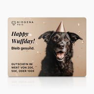 BIOGENA PETS Gift Card, Karte, schwarzer Hund mit Partyhut, Konfetti, Text
