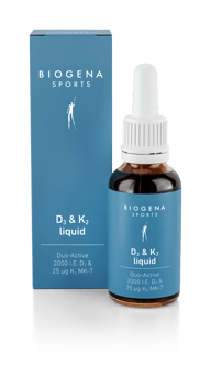 Biogena Sports, D3 & K2 liquid, Sticlă, petrol, Duo-Active 2000 UI D3 & 25 µg K2 MK-7