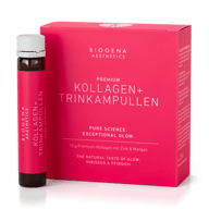 Biogena Aesthetics, PREMIUM KOLLAGEN+ TRINKAMPULLEN, Sticlă, magenta, ȘTIINȚĂ PURĂ. STRĂLUCIRE EXCEPȚIONALĂ.