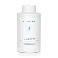 Biogena, L-Lysin 500, Sticlă, alb, Aminoacid esențial de înaltă puritate din fermentarea porumbului