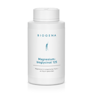 Biogena, Magnesium-bisglycinat 125, Sticlă, alb, Magneziu în formă organică – legat de glicină