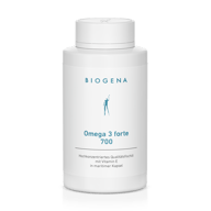Biogena, Omega 3 forte 700, Sticlă, alb, Ulei de pește de calitate foarte concentrat cu vitamina E în capsulă maritimă