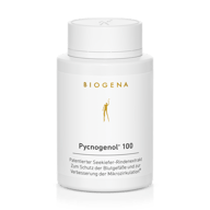 Biogena, Pycnogenol® 100, Sticlă, alb, Extract brevetat din scoarță de pin maritim Pentru protecția vaselor de sânge și pentru îmbunătățirea microcirculației®