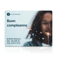Gift card BIOGENA, testo, persona sfocata, stellina, scintille