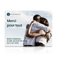 Carte cadeau BIOGENA, texte Ďakujeme za všetko, couple enlacé, ciel, reflet