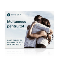 Card cadou BIOGENA, text Ďakujeme za všetko, cuplu îmbrățișat, cer, reflexie