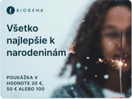 Darčeková poukážka BIOGENA, text, rozmazaná osoba, prskavka, iskry