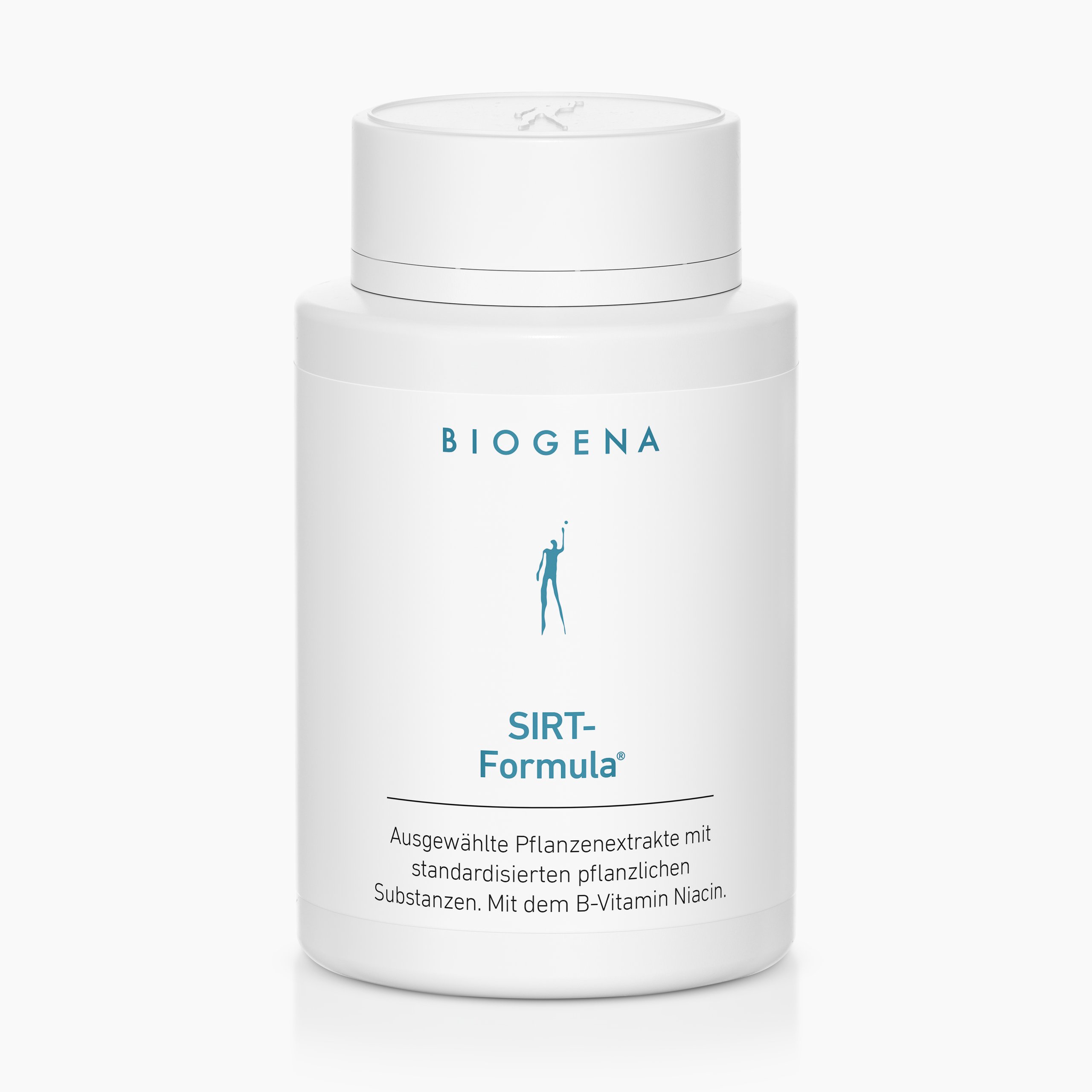 Biogena, SIRT-Formula®, Flasche, weiß, Ausgewählte Pflanzenextrakte mit standardisierten pflanzlichen Substanzen. Mit dem B-Vitamin Niacin.