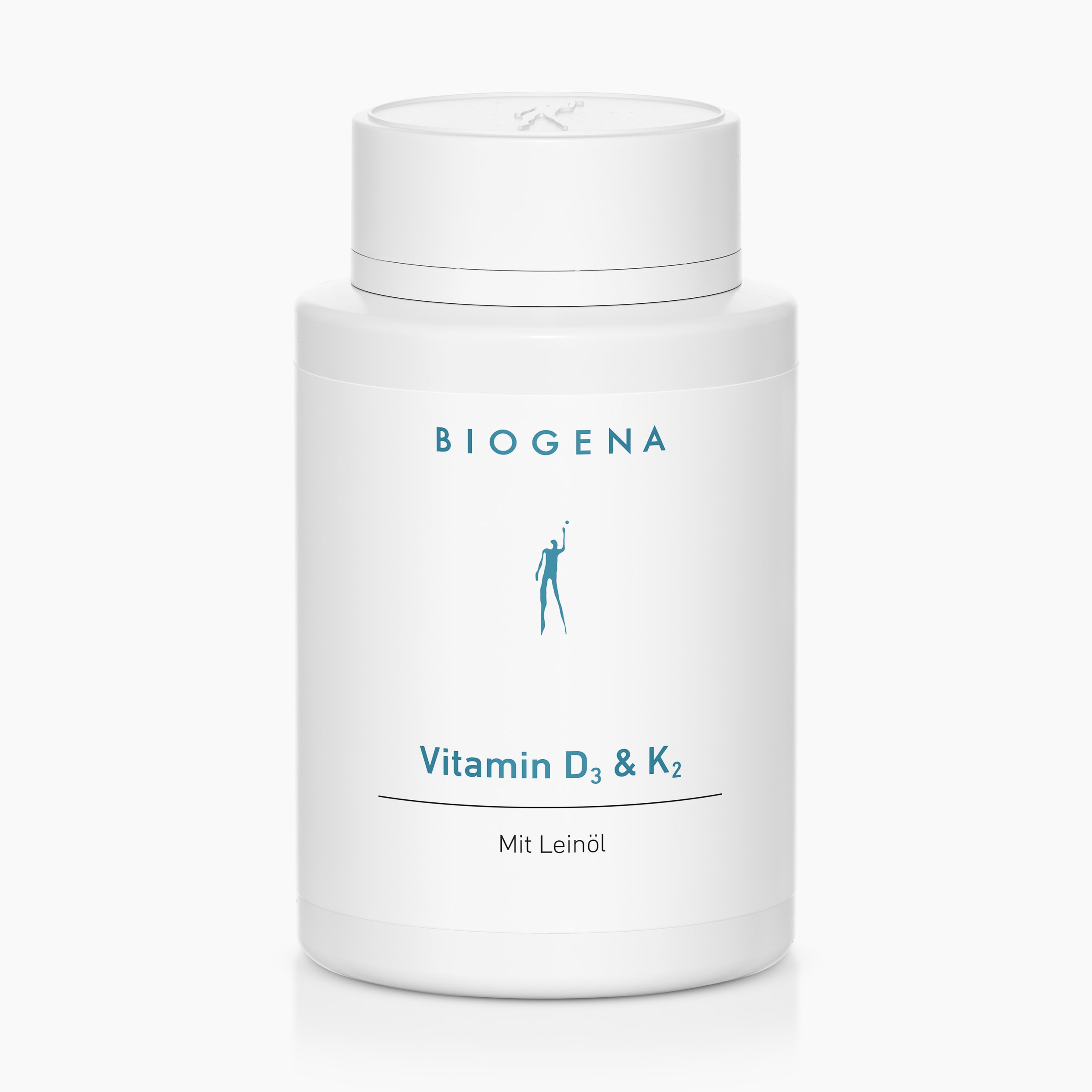 Biogena, Vitamin D₃ & K₂, Flasche, weiß, Mit Leinöl