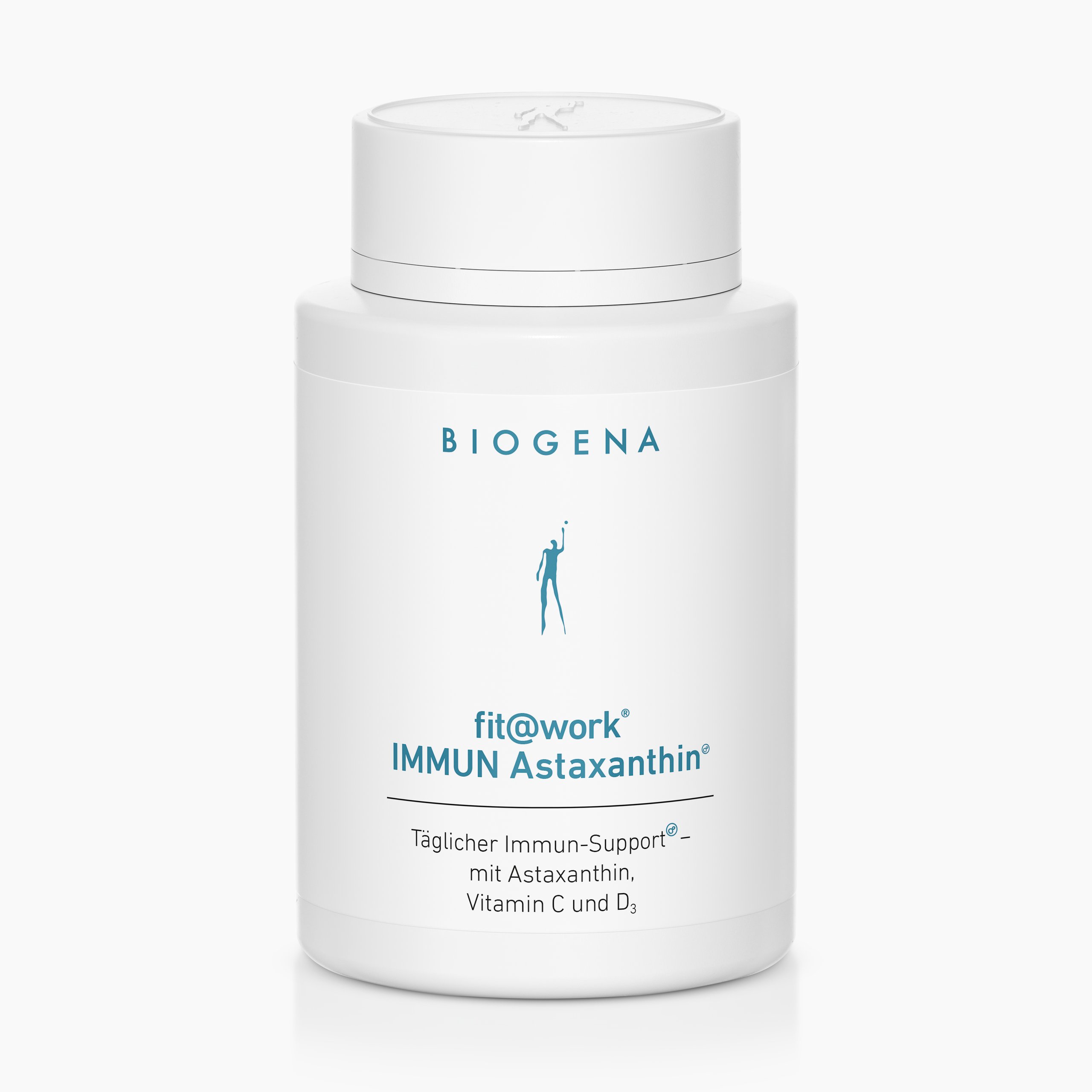 Biogena, fit@work® IMMUN Astaxanthin®, Flasche, weiß, Täglicher Immun-Support® – mit Astaxanthin, Vitamin C und D3