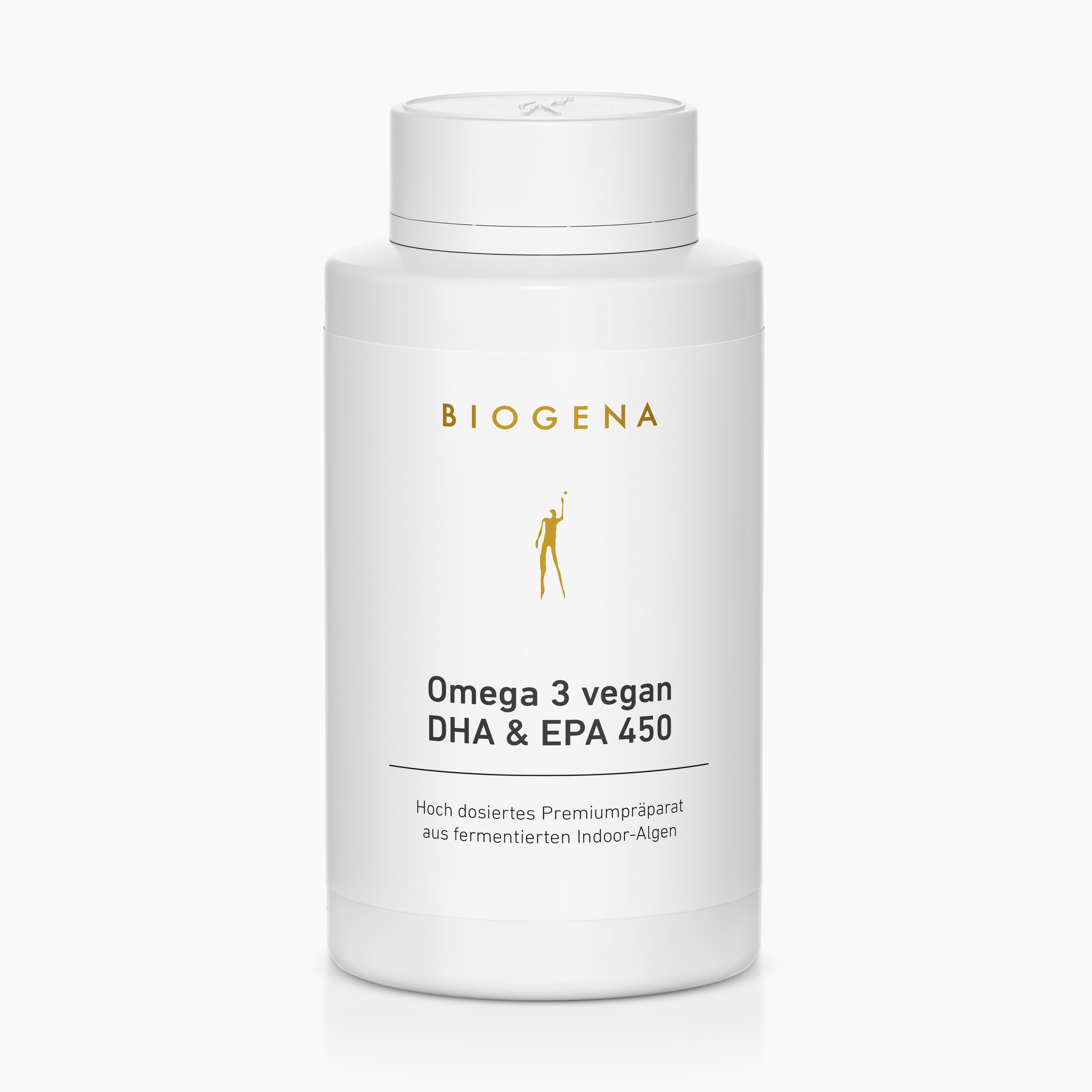 Biogena, Omega 3 vegan DHA & EPA 450, Flasche, weiß, Hoch dosiertes Premiumpräparat aus fermentierten Indoor-Algen