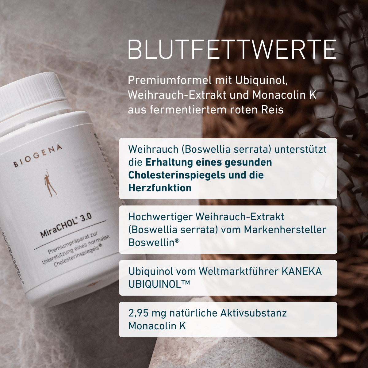 Biogena, MiraCHOL® 3.0, Flasche, weiß, Premiumpräparat zur Unterstützung eines normalen Cholesterinspiegels®