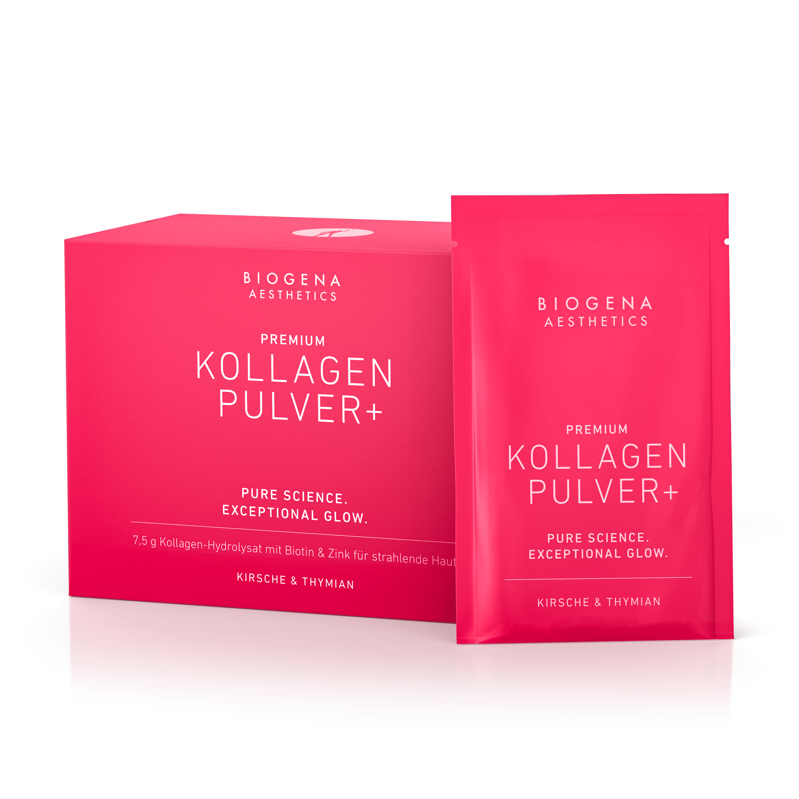 Biogena Aesthetics, KOLLAGEN PULVER+, Sachet, magenta, REINE WISSENSCHAFT. AUSSERGEWÖHNLICHER GLOW.