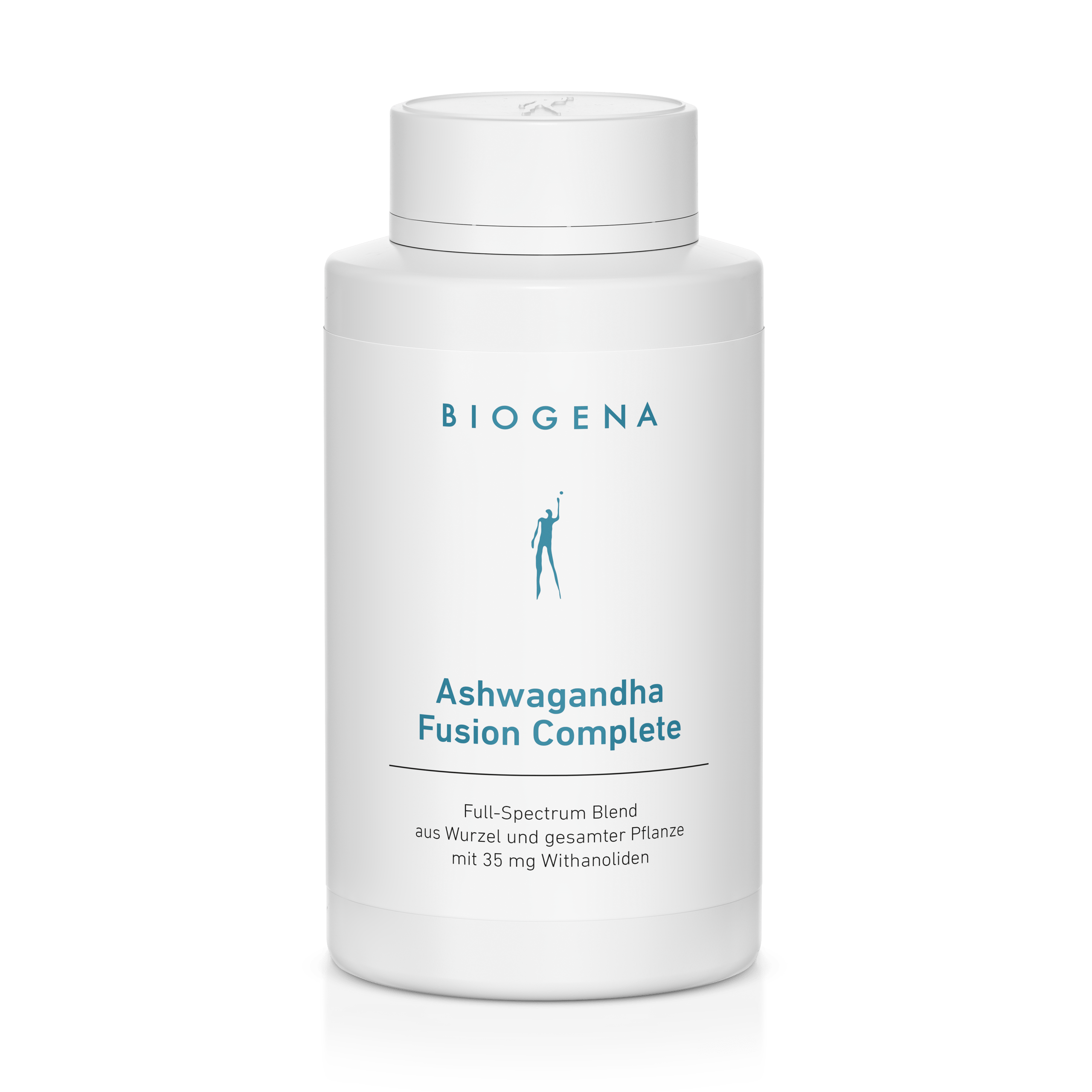 Biogena, Ashwagandha Fusion Complete, Sticlă, alb, Amestec cu spectru complet din rădăcină și plantă întreagă cu 35 mg de withanolide
