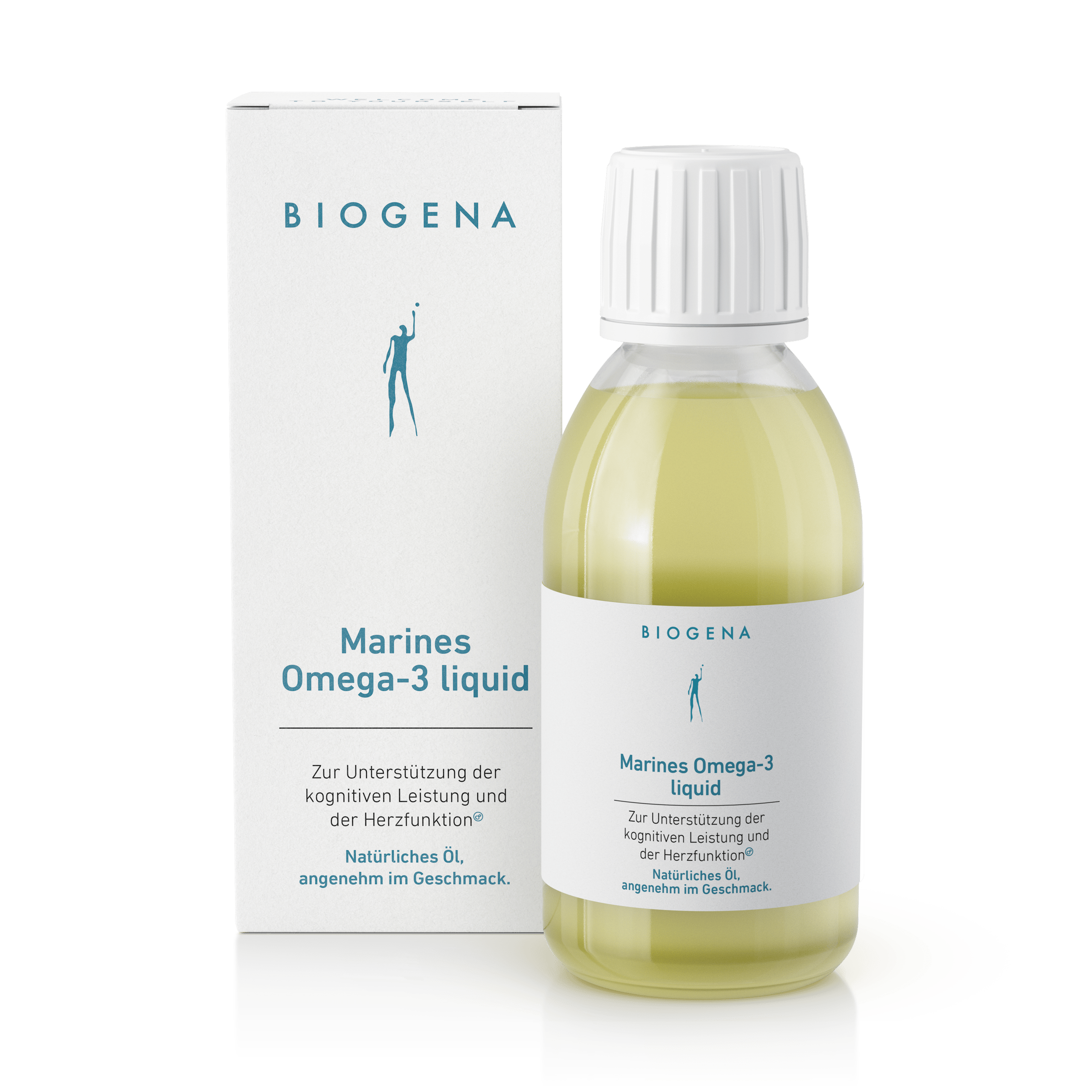Biogena, Marines Omega-3 liquid, Sticlă, alb, Pentru susținerea performanței cognitive și a funcției inimii® Ulei natural, cu gust plăcut.