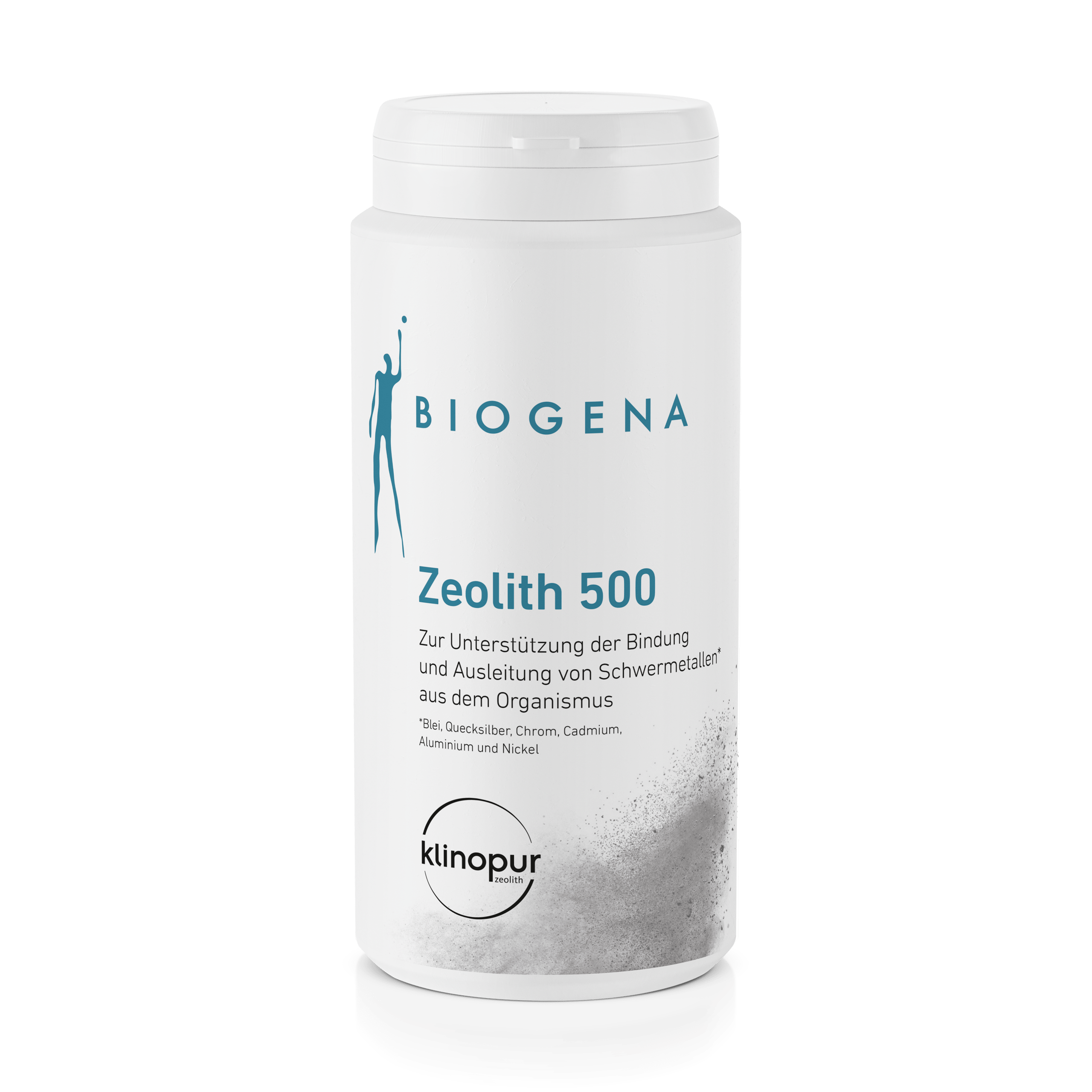Biogena, Zeolith 500, Sticlă, alb, Pentru susținerea legării și eliminării metalelor grele* din organism *Plumb, mercur, crom, cadmiu, aluminiu și nichel