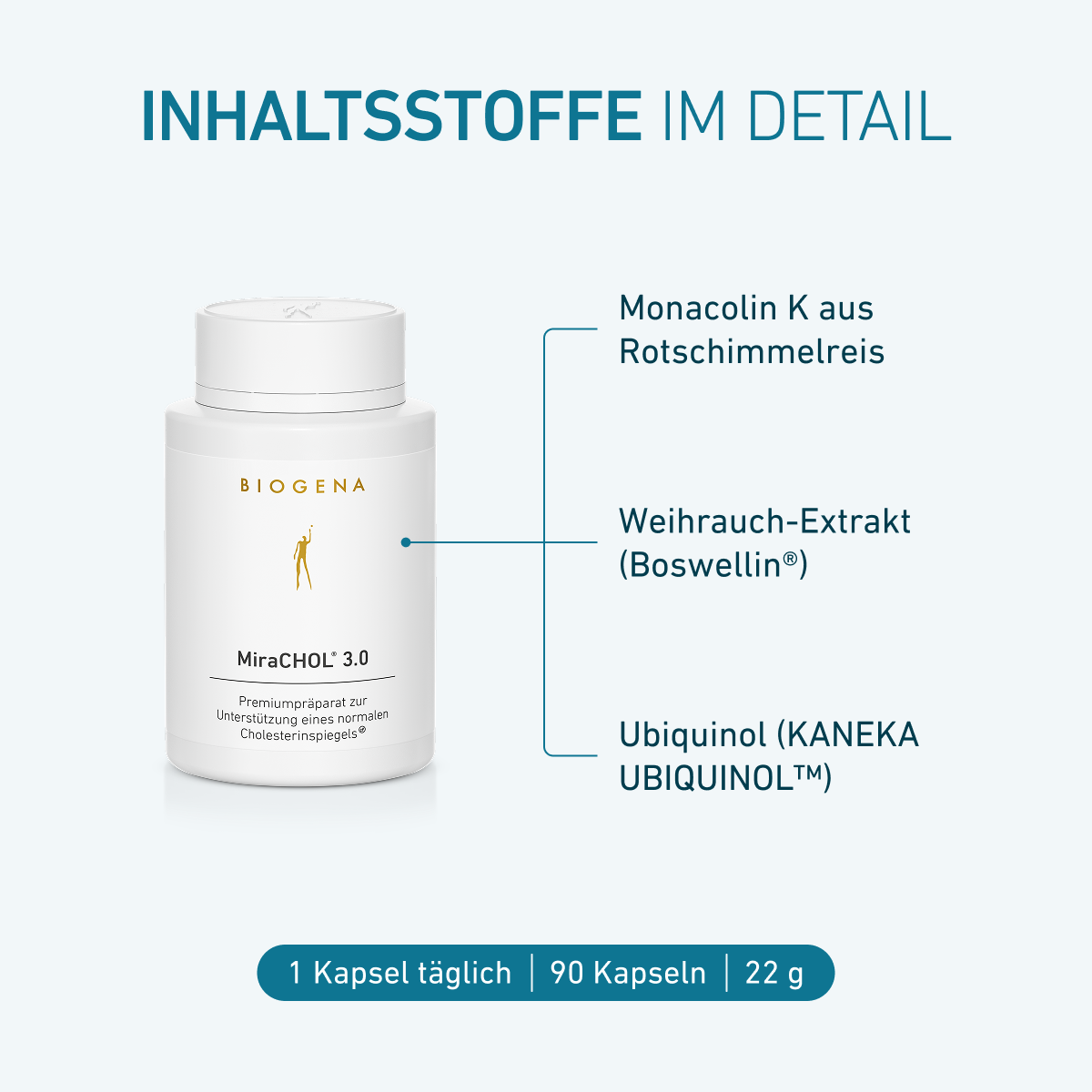Biogena, MiraCHOL® 3.0, Flasche, weiß, Premiumpräparat zur Unterstützung eines normalen Cholesterinspiegels®