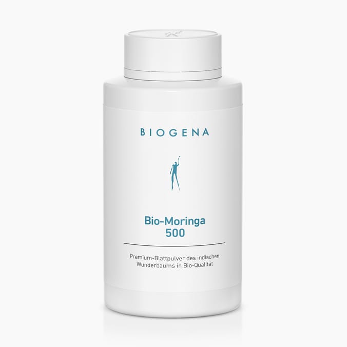 Biogena, Bio-Moringa 500, Flasche, weiß, Premium-Blattpulver des indischen Wunderbaums in Bio-Qualität