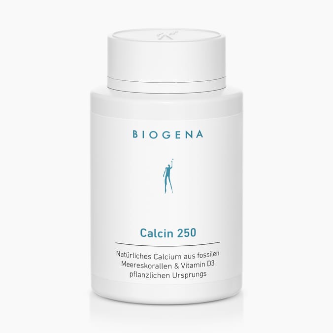 Biogena, Calcin 250, Flasche, weiß, Natürliches Calcium aus fossilen Meereskorallen & Vitamin D3 pflanzlichen Ursprungs