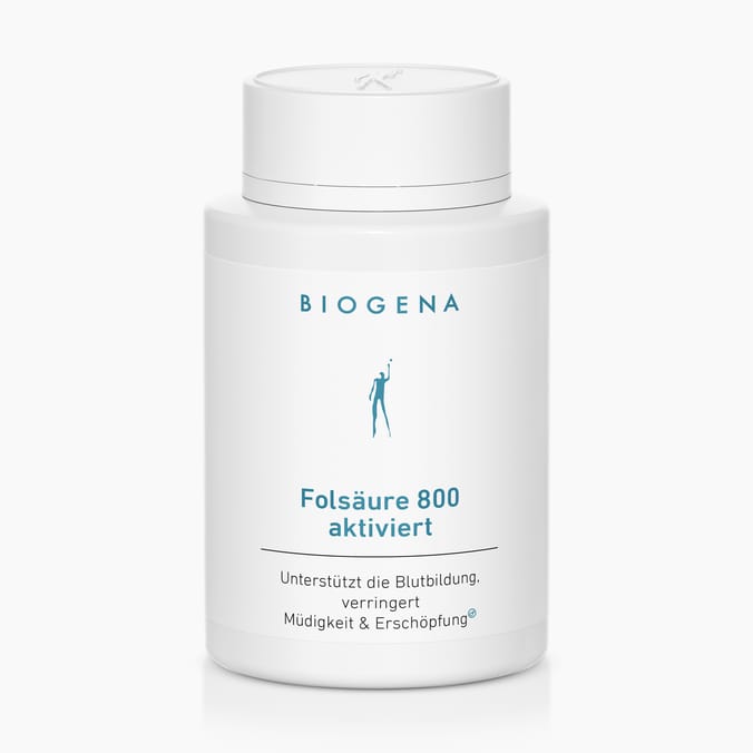 Biogena, Folsäure 800 aktiviert, Bottle, white, Supports blood formation, reduces tiredness & fatigue®