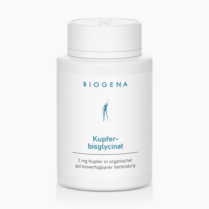 Kupferbisglycinat Biogena, Kupfer-bisglycinat, Flasche, weiss, 2 mg Kupfer in organischer, gut bioverfügbarer Verbindung