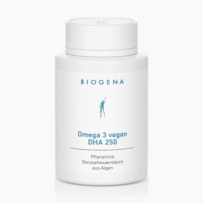 Omega 3 vegan DHA 250 Biogena, Omega 3 vegan DHA 250, Flasche, weiß, Pflanzliche Docosahexaensäure aus Algen