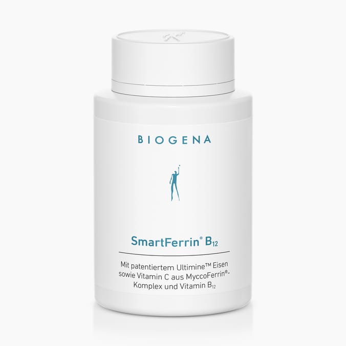 Biogena, SmartFerrin® B12, Sticlă, alb, Cu fier Ultimine™ patentat, precum și vitamina C din complexul MyccoFerrin® și vitamina B12