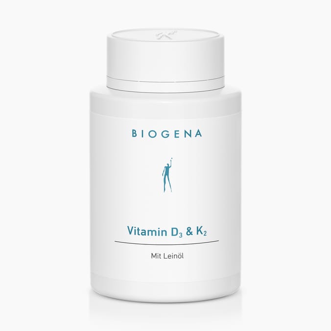 Biogena, Vitamin D₃ & K₂, Flasche, weiß, Mit Leinöl