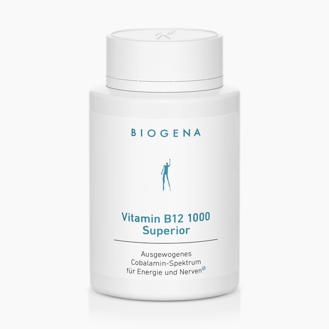 Vitamin B12 1000 Superior Biogena, Vitamin B12 1000 Superior, Flasche, weiß, Ausgewogenes Cobalamin-Spektrum für Energie und Nerven®