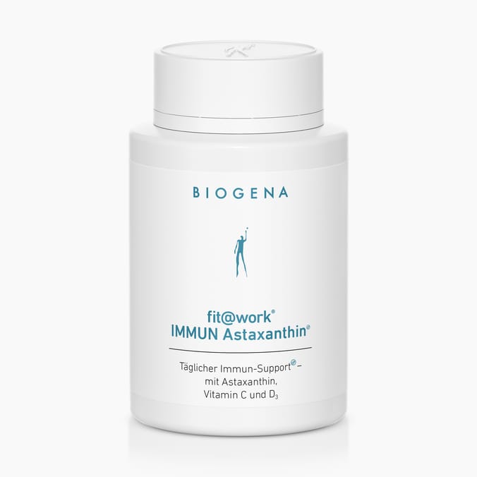 Biogena, fit@work® IMMUN Astaxanthin®, Flasche, weiß, Täglicher Immun-Support® – mit Astaxanthin, Vitamin C und D3