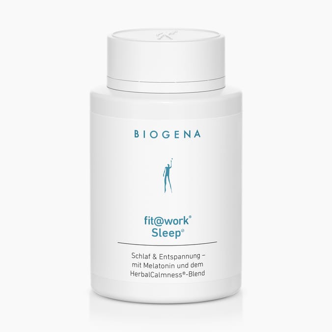Biogena, fit@work® Sleep®, Flasche, weiß, Schlaf & Entspannung – mit Melatonin und dem HerbalCalmness®-Blend