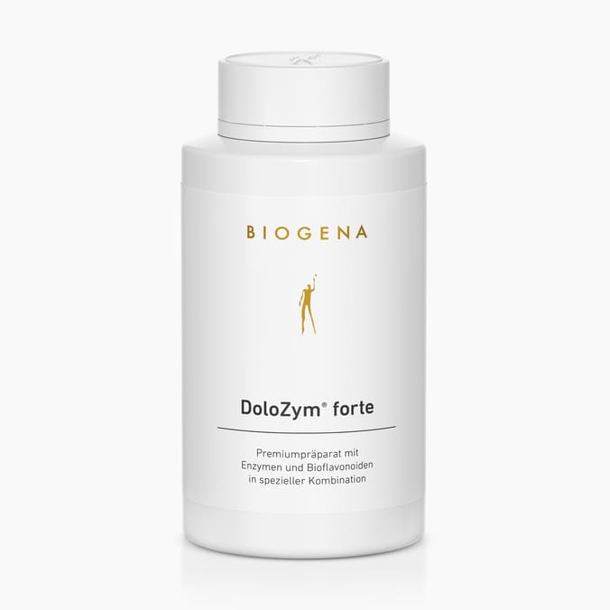 DoloZym® forte Oro Biogena, DoloZym® forte, Botella, blanco, Preparado premium con enzimas y bioflavonoides en una combinación especial